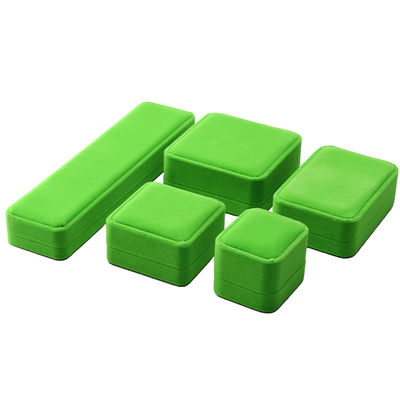 China Manufacturing wholesale high end Handmade Necklace Ring Box Jewellery Packaging Custom logo Luxury Square Suede Velvet light green Jewelry Box
