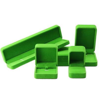 China Manufacturing wholesale high end Handmade Necklace Ring Box Jewellery Packaging Custom logo Luxury Square Suede Velvet light green Jewelry Box
