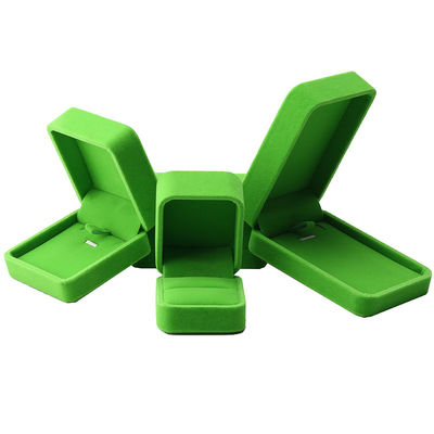China Manufacturing wholesale high end Handmade Necklace Ring Box Jewellery Packaging Custom logo Luxury Square Suede Velvet light green Jewelry Box