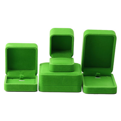 China Manufacturing wholesale high end Handmade Necklace Ring Box Jewellery Packaging Custom logo Luxury Square Suede Velvet light green Jewelry Box