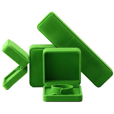 China Manufacturing wholesale high end Handmade Necklace Ring Box Jewellery Packaging Custom logo Luxury Square Suede Velvet light green Jewelry Box