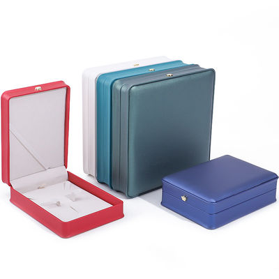 Buy Rectangle Handmade Hanhong Custom Logo Box Crown Design Luxurious PU Leather Box Necklace Ring Jewelry Box online manufacture