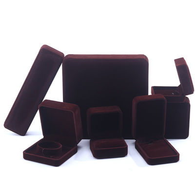 Buy China Manufacturing wholesale high end Handmade Necklace Ring Box Jewellery Packaging Custom logo Luxury Square Suede Velvet Brown Jewelry Box online manufacture