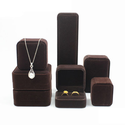 China Manufacturing wholesale high end Handmade Necklace Ring Box Jewellery Packaging Custom logo Luxury Square Suede Velvet Brown Jewelry Box