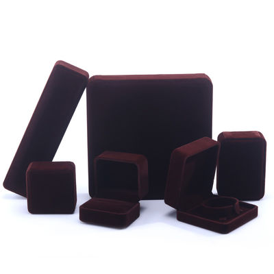 China Manufacturing wholesale high end Handmade Necklace Ring Box Jewellery Packaging Custom logo Luxury Square Suede Velvet Brown Jewelry Box