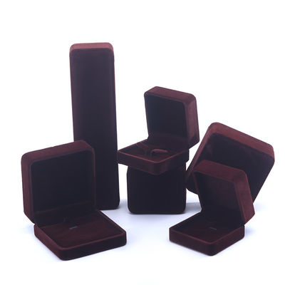 China Manufacturing wholesale high end Handmade Necklace Ring Box Jewellery Packaging Custom logo Luxury Square Suede Velvet Brown Jewelry Box