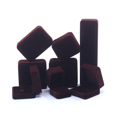 China Manufacturing wholesale high end Handmade Necklace Ring Box Jewellery Packaging Custom logo Luxury Square Suede Velvet Brown Jewelry Box