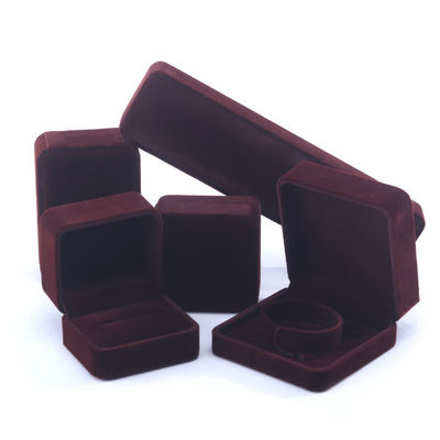 China Manufacturing wholesale high end Handmade Necklace Ring Box Jewellery Packaging Custom logo Luxury Square Suede Velvet Brown Jewelry Box