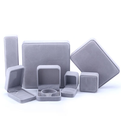Customized Size Gray Velvet Jewelry Box for Necklace Stud Earrings Bracelet Packaging