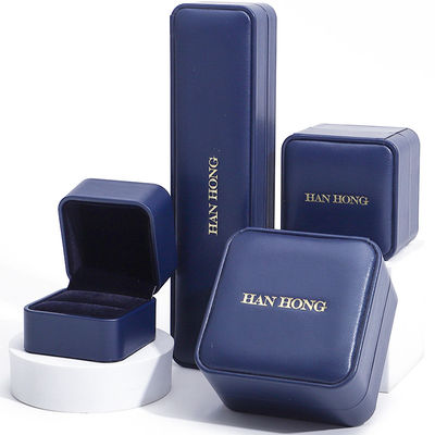 Buy Dark Blue Round Corner PU Leather Jewelry Set Box Upscale Jewelry Packaging Box OEM online manufacture