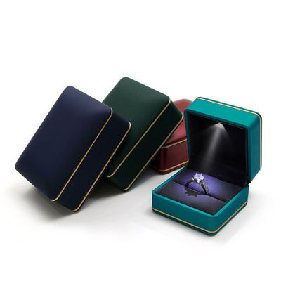 Customer's Logo Silk Screen Printing Jewelry Storage Box with Light in Peacock Blue