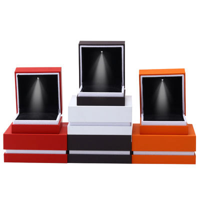 Buy End Jewelry Packaging Box Baking Paint Craft White Edge LED Ring Jewelry Box 9*9*3.5cm online manufacture