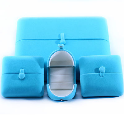Sky Blue Velvet Hanhong Custom Logo Jewelry Packaging Box for Bracelet Earrings Gift