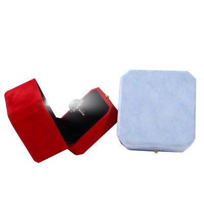 Customer's Logo Blue Octagonal Flannel Gold Buckle Jewelry Box for LED Jewelry Ring Box