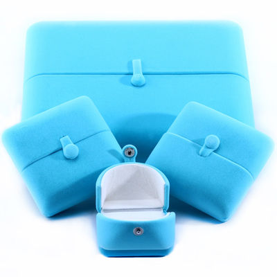Sky Blue Velvet Hanhong Custom Logo Jewelry Packaging Box for Bracelet Earrings Gift