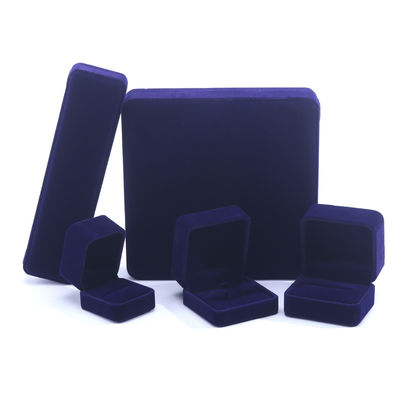 China Manufacturing wholesale high end Handmade Necklace Ring Box Jewellery Packaging Custom logo Luxury Square Suede Velvet Blue Jewelry Box