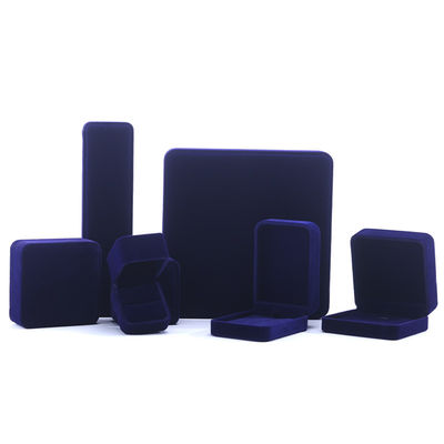 China Manufacturing wholesale high end Handmade Necklace Ring Box Jewellery Packaging Custom logo Luxury Square Suede Velvet Blue Jewelry Box