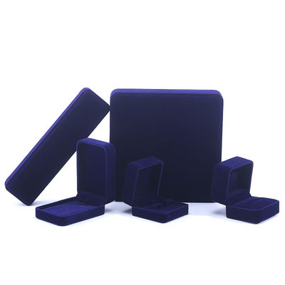 China Manufacturing wholesale high end Handmade Necklace Ring Box Jewellery Packaging Custom logo Luxury Square Suede Velvet Blue Jewelry Box