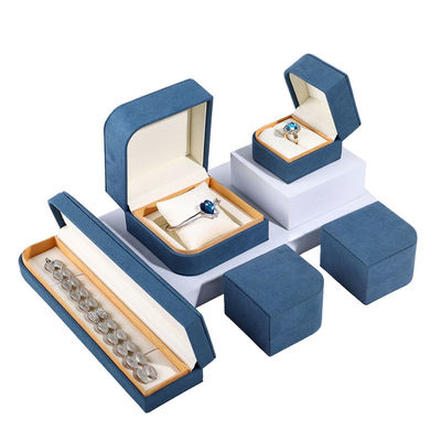 Buy Blue Microfiber Leather Jewelry Packaging Box for Ring Pair Earrings Hanhong 7*7*5cm online manufacture