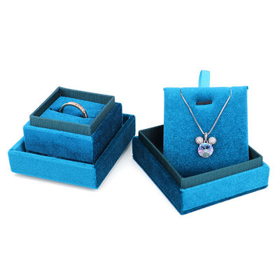 Light Blue Square Ring Storage Box for Customized Size Velvet Jewelry Display in Velvet