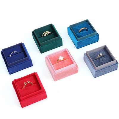 Light Blue Square Ring Storage Box for Customized Size Velvet Jewelry Display in Velvet