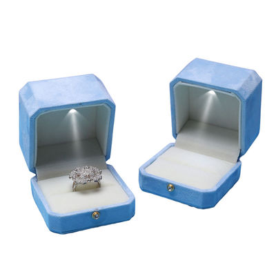 Blue Velvet Octagonal LED Jewelry Boxes Hanhong Screen's Custom Solution for Packaging