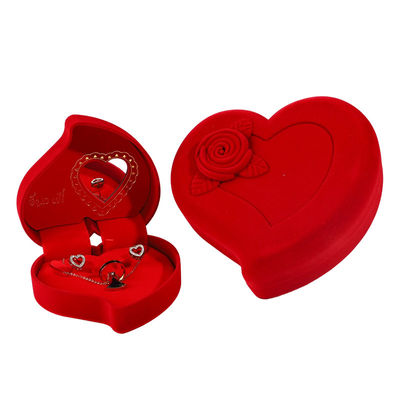 Velvet Jewelry Box for Red Love Ring Necklace and Stud Earrings Set Custom Packaging