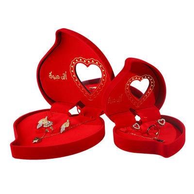 Velvet Jewelry Box for Red Love Ring Necklace and Stud Earrings Set Custom Packaging