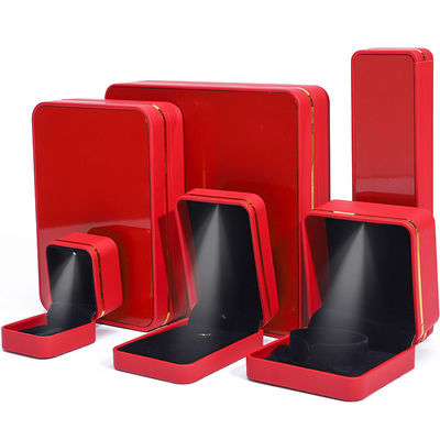 Buy Rectangle LED Lighted Leather Jewelry Box , Custom Jewellery Boxes wholesale online manufacture