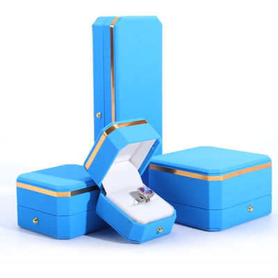 Buy Blue PU Leather Gift Wrap Jewelry Box for Hanhong Octagonal Metal Button Custom Logo online manufacture