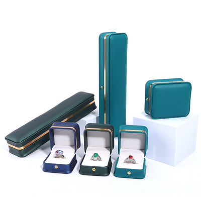 Buy Custom Logo Dark Green Leather Jewelry Box with Hanhong Packaging and Velvet Lining online manufacture