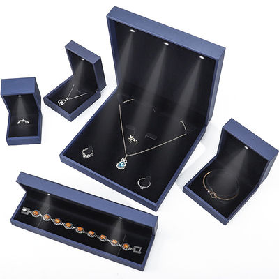 Buy High End Brushed Grain LED Jewelry Box , PU Leather Ring Box With Light Inside online manufacture