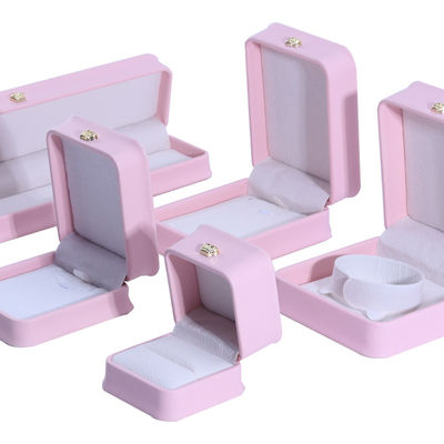 Buy Pink Stud Earrings Bracelet Necklace Ring Jewelry Box with Customized Size PU Leather online manufacture