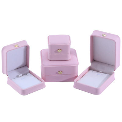 Pink Stud Earrings Bracelet Necklace Ring Jewelry Box with Customized Size PU Leather