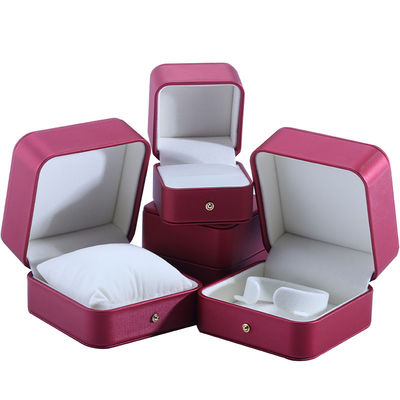 Hanhong Custom Red PU Leather Jewelry Packaging Box for Wedding Necklace Earrings Ring