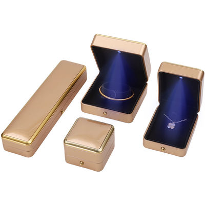 Custom Logo Light Gold LED Jewelry Box For Bracelet Necklace Earrings Ring Packing