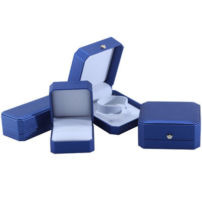 Custom Crown Shape Jewelry Storage Box in Blue PU Leather for Rings and Accessories