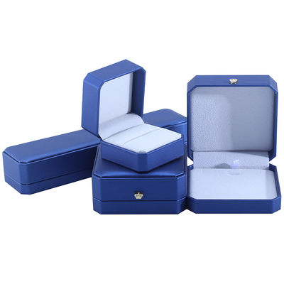 Custom Crown Shape Jewelry Storage Box in Blue PU Leather for Rings and Accessories