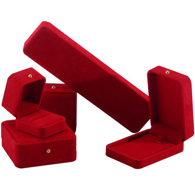 Red Velvet Jewelry Packaging Box for Necklace Bracelet Stud Earrings Ring Custom Logo