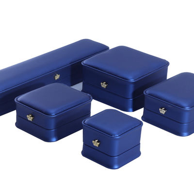 Custom Logo PU Leather Crown Design Jewelry Box Set for Blue Bracelet Necklace Ring