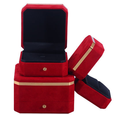 Wholesale manufacturing Necklace Ring Jewelry Set Packaging box Jewellery gift Box Custom logo red Velvet Jewelry Box with Golden Edge