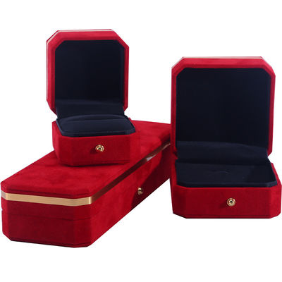Wholesale manufacturing Necklace Ring Jewelry Set Packaging box Jewellery gift Box Custom logo red Velvet Jewelry Box with Golden Edge