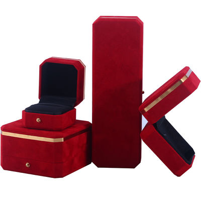 Wholesale manufacturing Necklace Ring Jewelry Set Packaging box Jewellery gift Box Custom logo red Velvet Jewelry Box with Golden Edge
