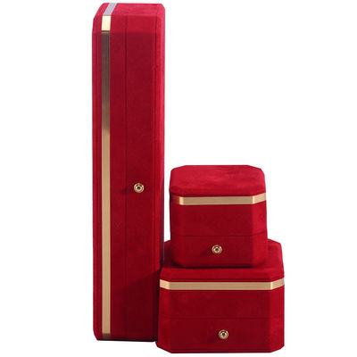 Wholesale manufacturing Necklace Ring Jewelry Set Packaging box Jewellery gift Box Custom logo red Velvet Jewelry Box with Golden Edge