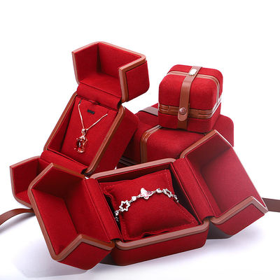 Buy PU Leather Jewelry Box for Custom Logo Red Earrings Bracelet Necklace Ring Packaging online manufacture