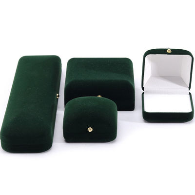 Wholesale Manufacturing Luxury handmade Jewellery Box packaging Personalized Custom logo high end Dark green Necklace Bracelet Earrings Ring Packaging Velvet Jewelry Box