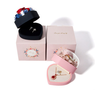 Custom Flower Jewelry Box Heart Shaped Gift Box With Velvet Packaging Box