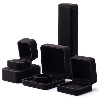 Buy Custom Logo Printing Jewelry Ring Box in Square Shape Handmade with Dark Gray Velvet online manufacture