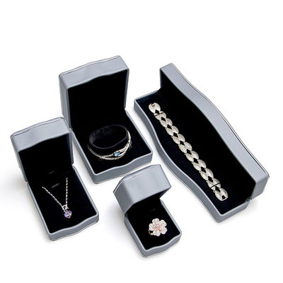 Grey PU Leather Luxury Jewelry Box for Ring Necklace Bracelet Set Packaging by Hanhong