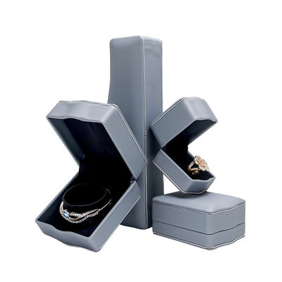 Grey PU Leather Luxury Jewelry Box for Ring Necklace Bracelet Set Packaging by Hanhong